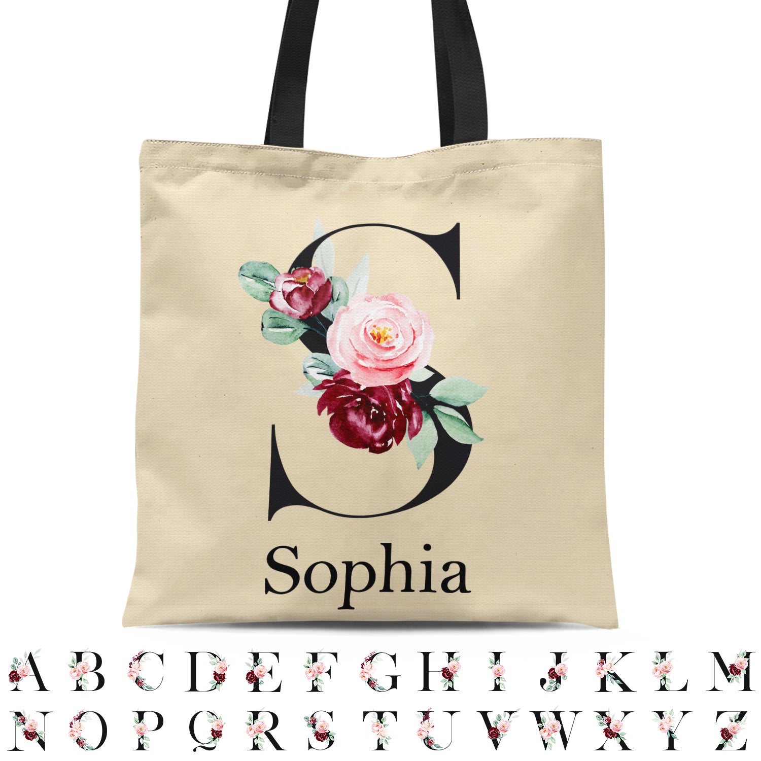 Floral Monogram Style 1 - Gift For Her - Personalized Zippered Canvas Bag