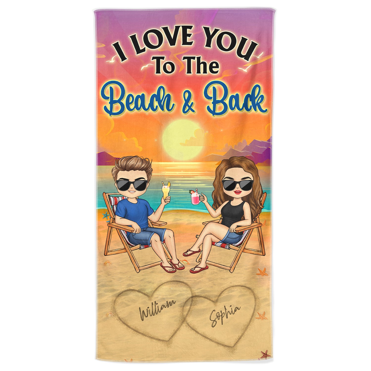 I Love You To The Beach And Back Chibi Traveling Beach Swimming Picnic Vacation - Birthday, Funny Gift For Her, Him, Couples, Family - Personalized Custom Beach Towel
