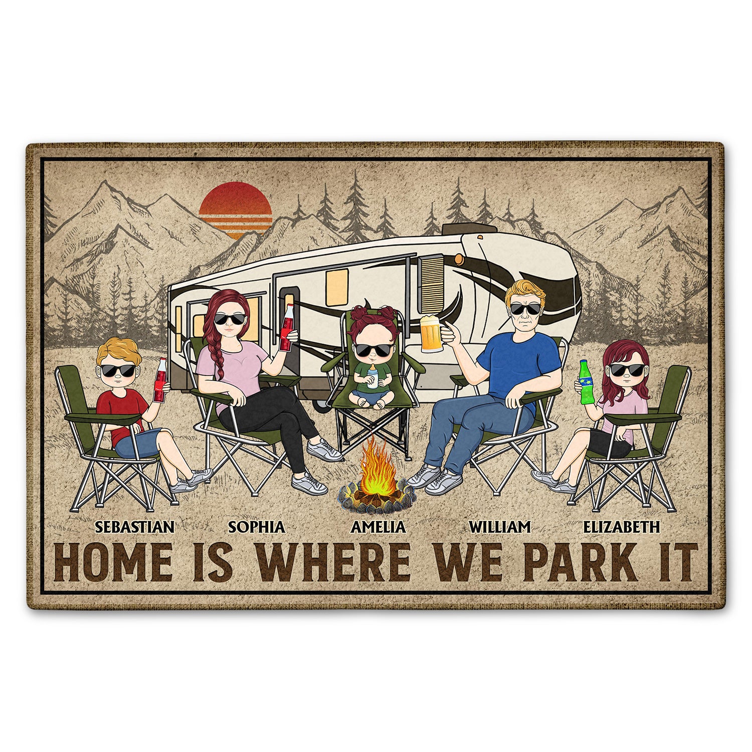 Home Is Where We Park It - Family Gifts For Couples, Husband, Wife, Camping Lovers - Personalized Doormat