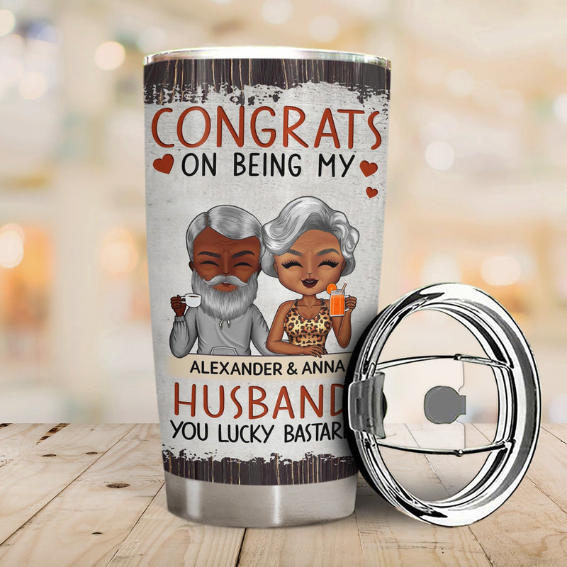 Congrats On Being My Husband Chibi - Anniversary, Vacation, Funny Gift For Couples, Family - Personalized Tumbler