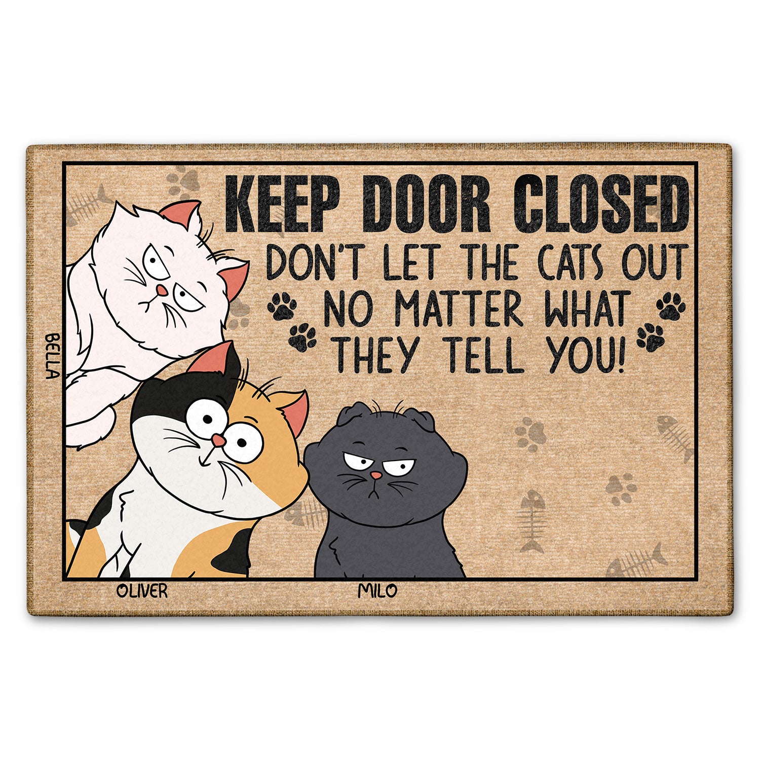 Keep The Door Closed Funny Cartoon Cat - Gift For Cat Lovers - Personalized Doormat