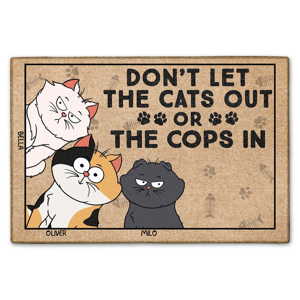 Ne laissez pas sortir les chats ni les policiers. Chat de dessin animé drôle - Cadeau pour les amoureux des chats - Paillasson personnalisé