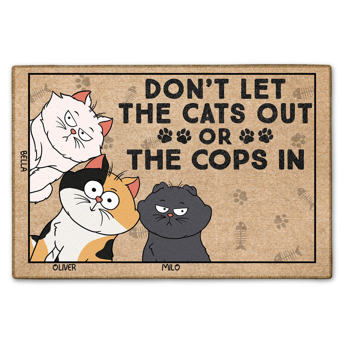 Ne laissez pas sortir les chats ni les policiers. Chat de dessin animé drôle - Cadeau pour les amoureux des chats - Paillasson personnalisé