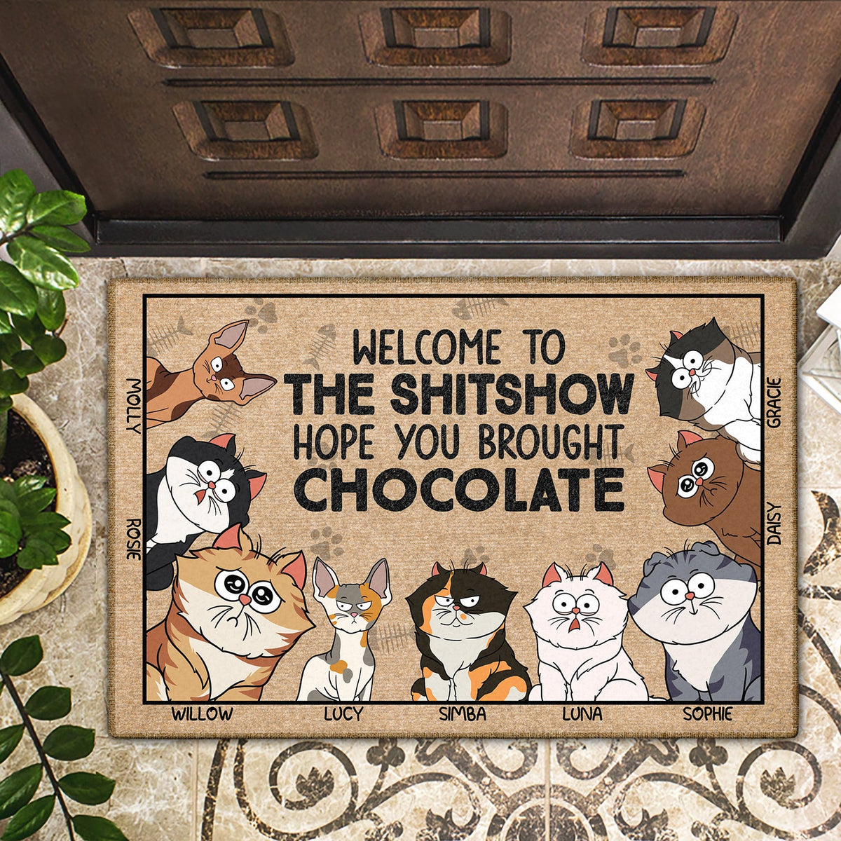 Welcome Hope You Brought Alcohol Funny Cartoon Cat - Gift For Cat Lovers - Personalized Doormat