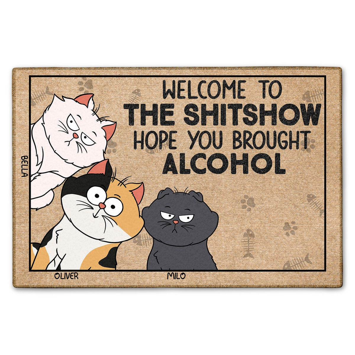 Welcome Hope You Brought Alcohol Funny Cartoon Cat - Gift For Cat Lovers - Personalized Doormat