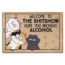 Welcome Hope You Brought Alcohol Funny Cartoon Cat - Gift For Cat Lovers - Personalized Doormat