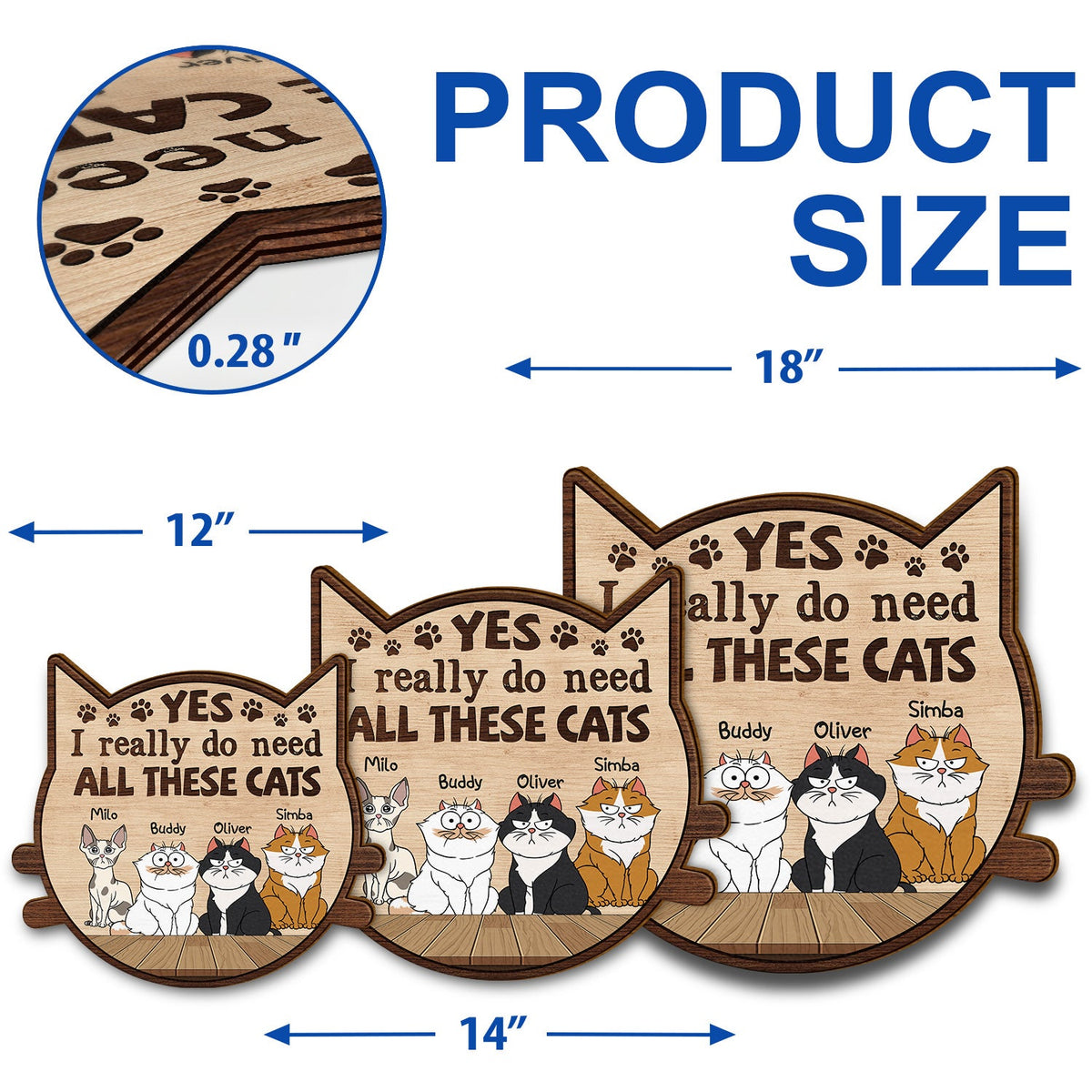 Yes I Really Do Need All These Cats Funny Cartoon Cat - Gift For Cat Lovers - Personalized Custom Shaped Wood Sign