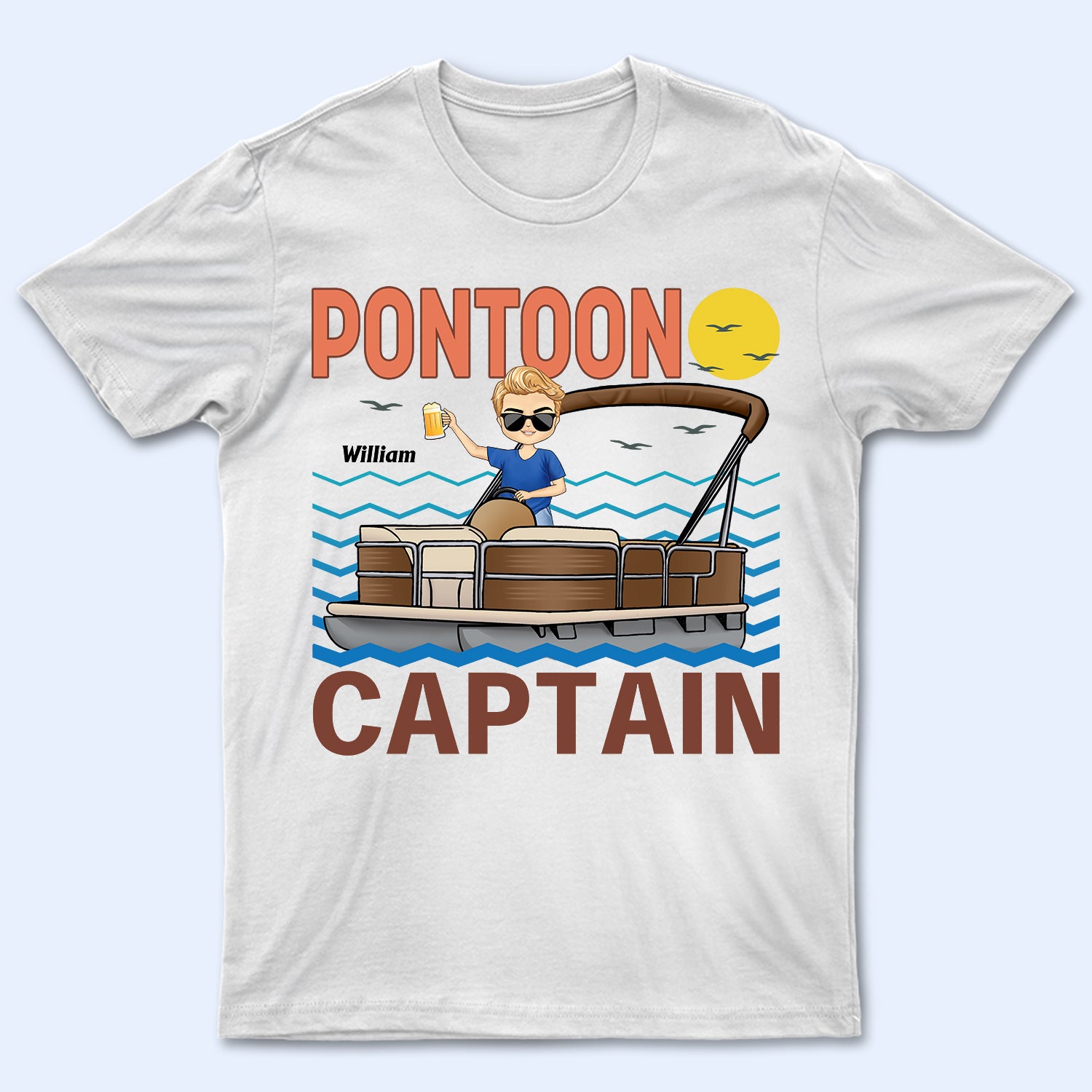 Pontoon Captain Pontoon Queen - Birthday, Anniversary, Travel, Vacation Gift For Woman, Man - Personalized T Shirt
