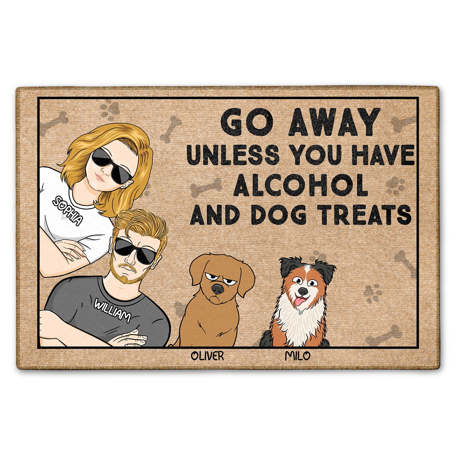 Go Away Unless You Have Alcohol And Dog Treats Funny Cartoon Dog Emotion - Gift For Dog Lovers, Couples - Personalized Doormat
