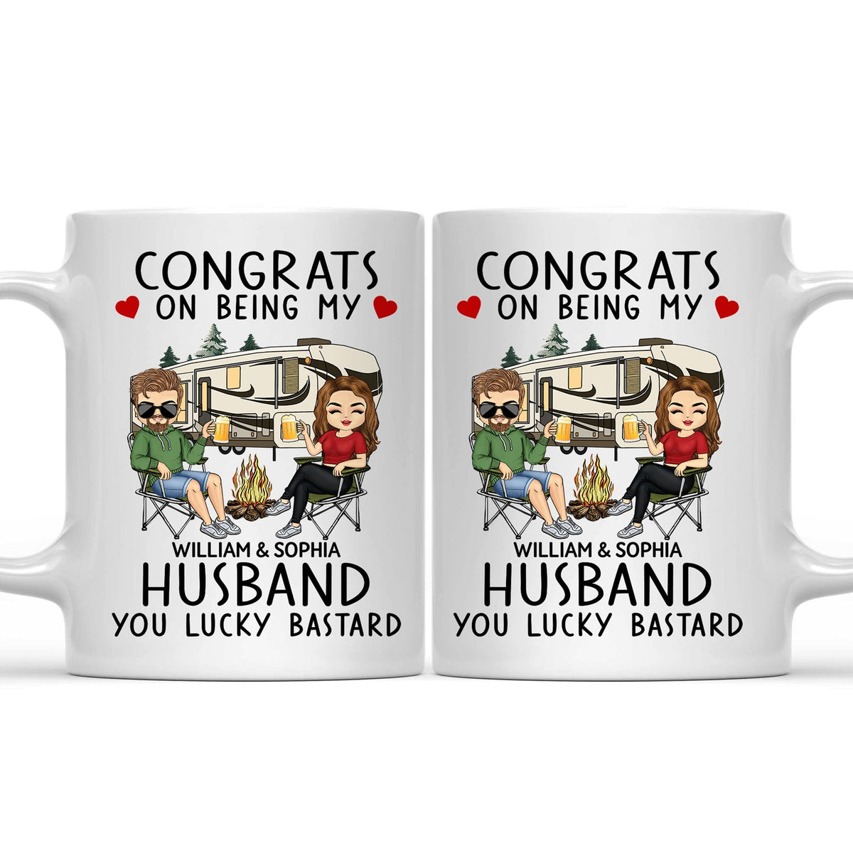 Félicitations pour être mon mari en camping ! Cadeau d'anniversaire, de vacances, amusant pour les couples et la famille ! Mug personnalisé