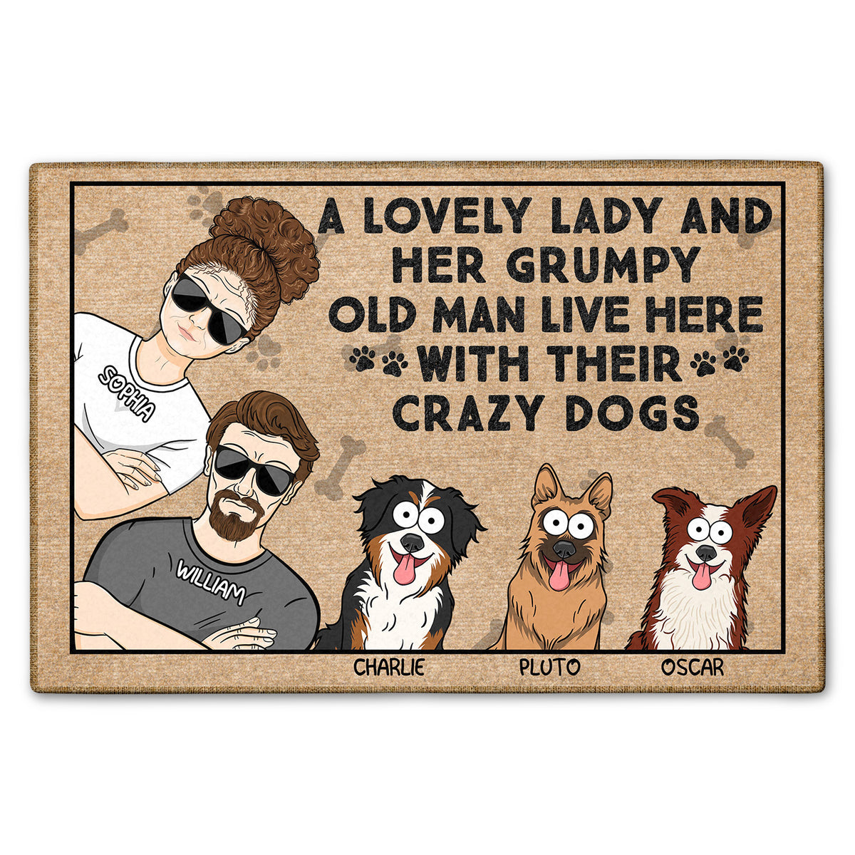 A Lovely Lady And Her Grumpy Old Man Live Here Funny Cartoon Dog - Gift For  Dog Lovers, Couples - Personalized Doormat