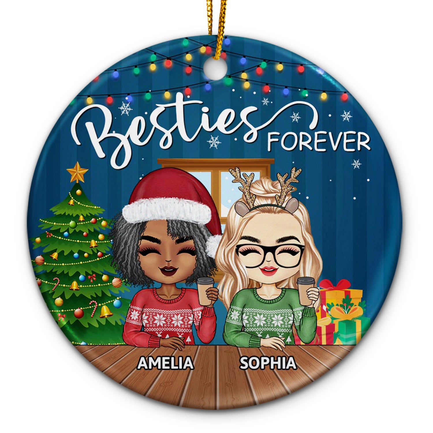Besties Forever - Christmas Gifts For Colleagues, Coworker, Besties, Sisters - Personalized Circle Ceramic Ornament