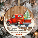 God Blessed The Broken Road - Christmas Gifts For Couples, Husband, Wife - Personalized 2-Layered Wooden Ornament