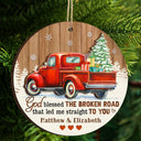 God Blessed The Broken Road - Christmas Gifts For Couples, Husband, Wife - Personalized 2-Layered Wooden Ornament