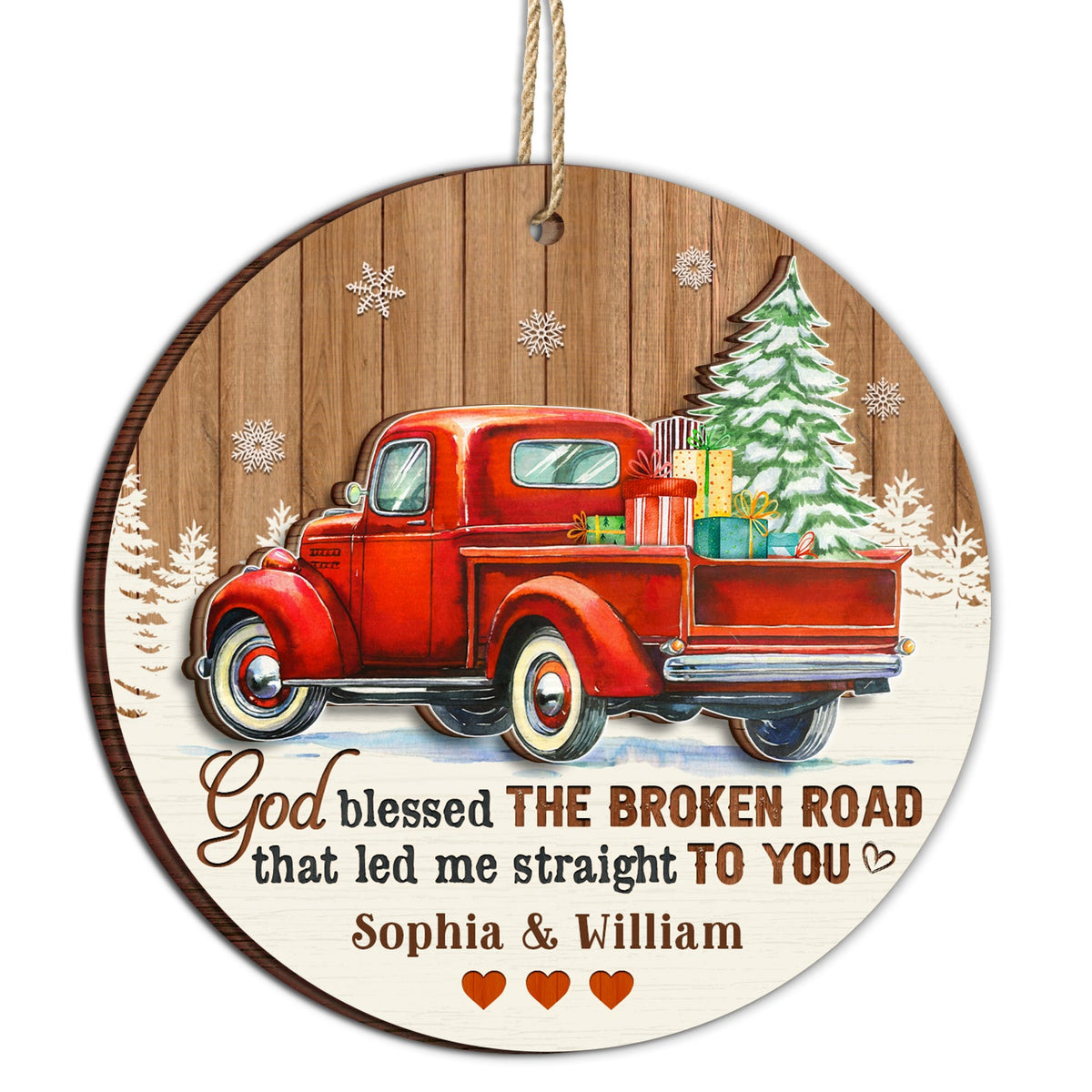 God Blessed The Broken Road - Christmas Gifts For Couples, Husband, Wife - Personalized 2-Layered Wooden Ornament