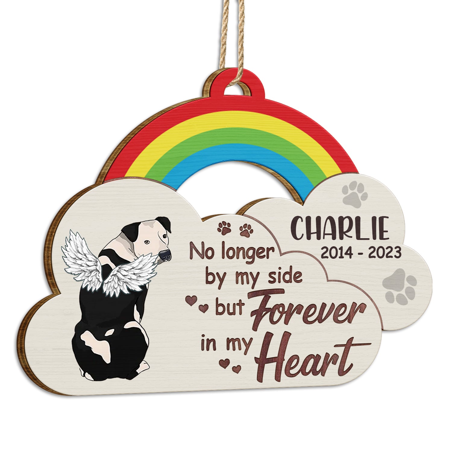 No Longer By My Side Rainbow - Memorial, Christmas Gifts For Dog Lovers, Cat Lovers - Personalized Wooden Cutout Ornament