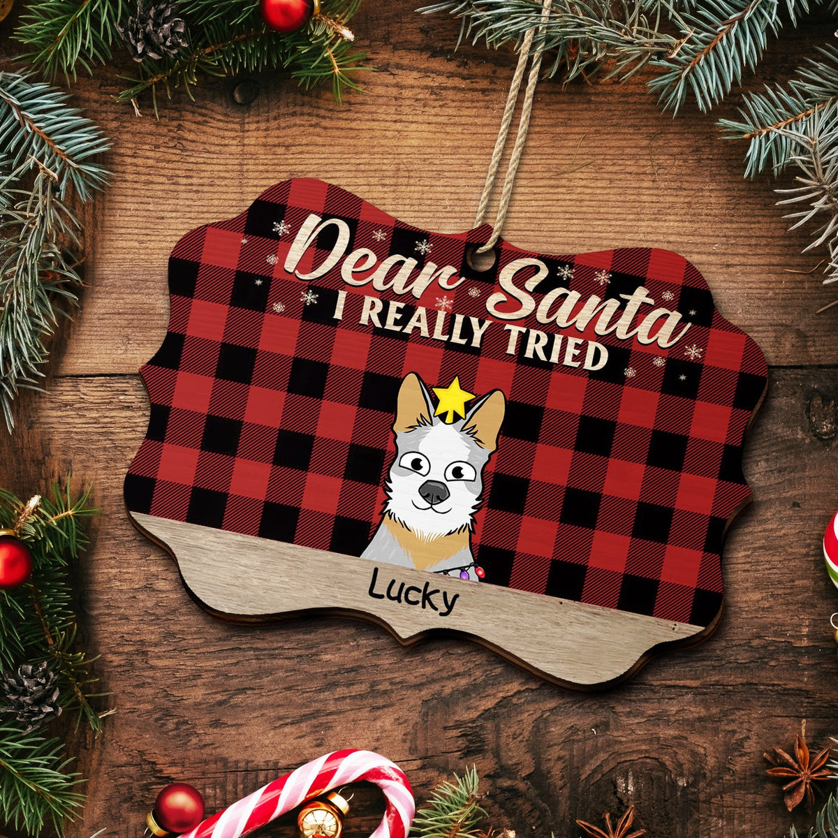 Dear Santa We Really Tried - Christmas Gift For Dog Lovers, Cat Lovers - Personalized Medallion Wooden Ornament