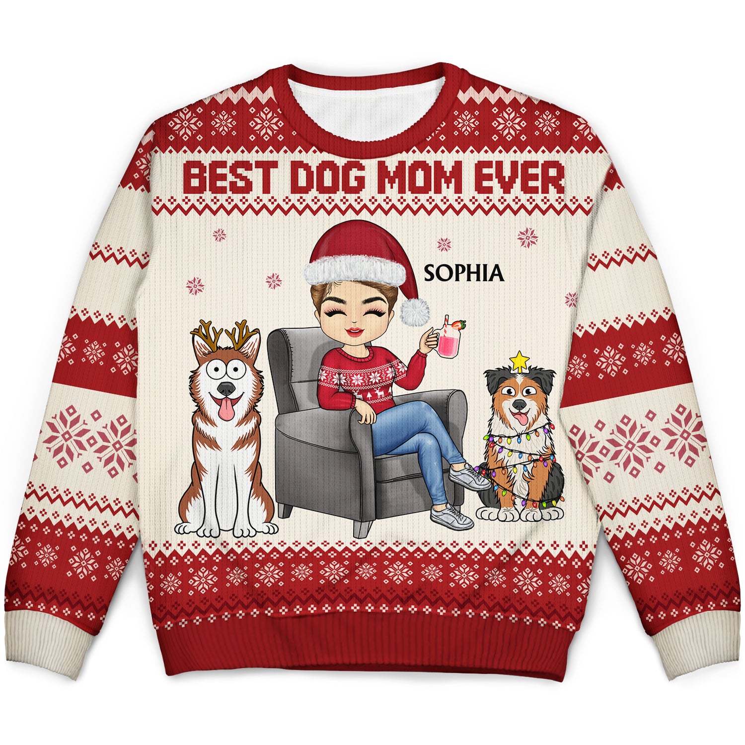 Best Dog Mom Ever Chibi - Christmas Gift For Dog Lovers, Cat Lovers - Personalized Unisex Ugly Sweater