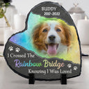 Photo personnalisée « J'ai traversé le pont arc-en-ciel en sachant que j'étais aimé » - Souvenir, cadeau de deuil pour la famille, amoureux des animaux - Pierre commémorative de jardin en forme de cœur personnalisée