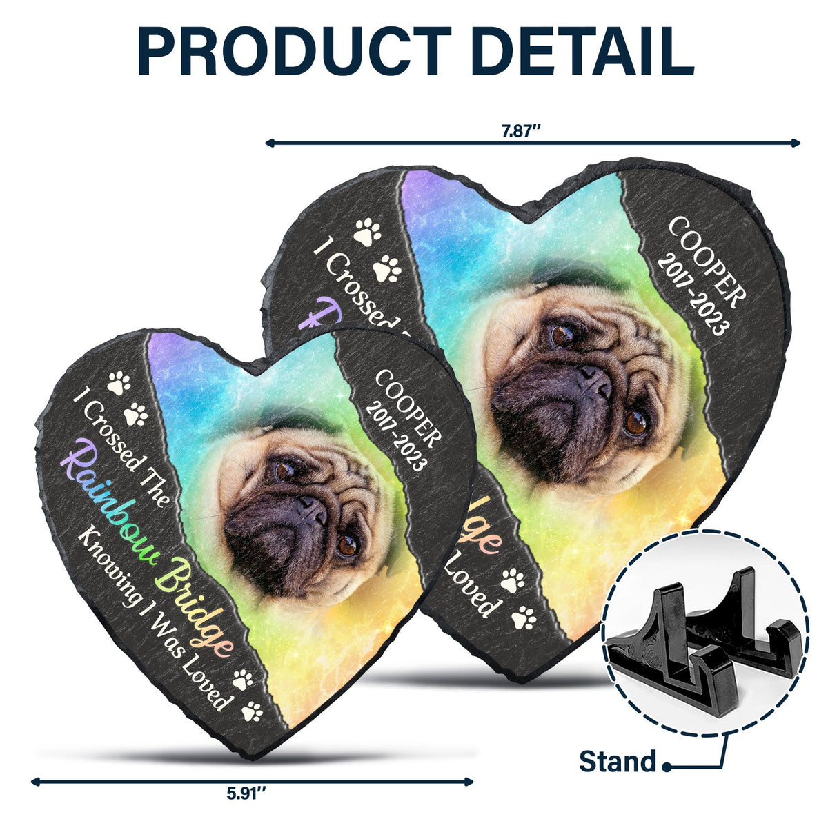 Photo personnalisée « J'ai traversé le pont arc-en-ciel en sachant que j'étais aimé » - Souvenir, cadeau de deuil pour la famille, amoureux des animaux - Pierre commémorative de jardin en forme de cœur personnalisée