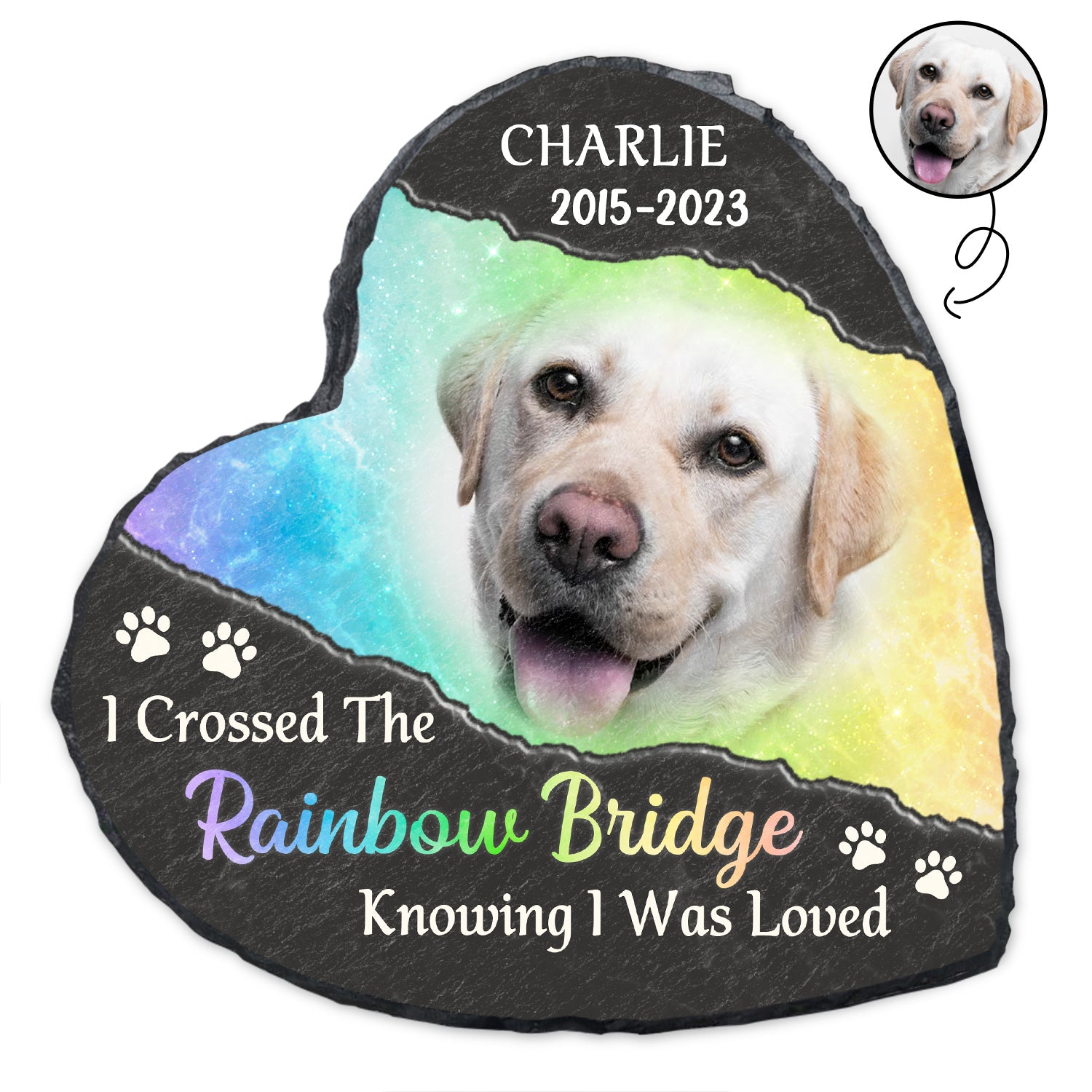 Custom Photo I Crossed The Rainbow Bridge Knowing I Was Loved - Remembrance, Grief Gift For Family, Pet Lover - Personalized Heart Memorial Garden Stone