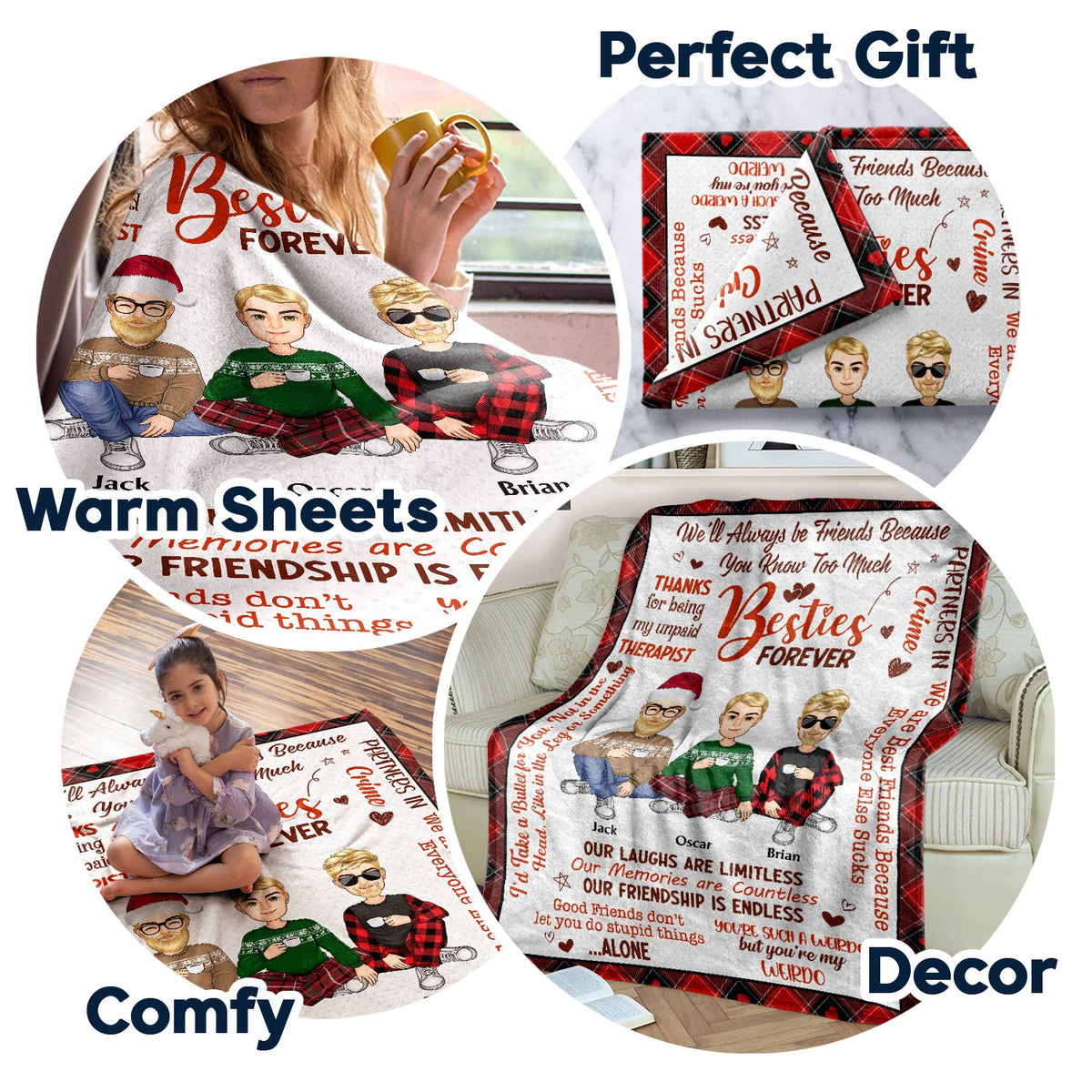 Meilleurs amis pour toujours, partenaires de crime - Cadeau d'anniversaire, cadeau d'amour pour meilleurs amis, collègues, frères et sœurs, famille - Couverture polaire personnalisée