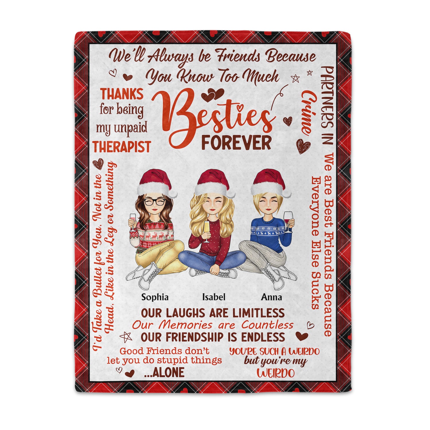 Besties Forever Partners In Crime - Birthday, Loving Gift For Best Friends, Colleagues, Sibling, Family - Personalized Fleece Blanket