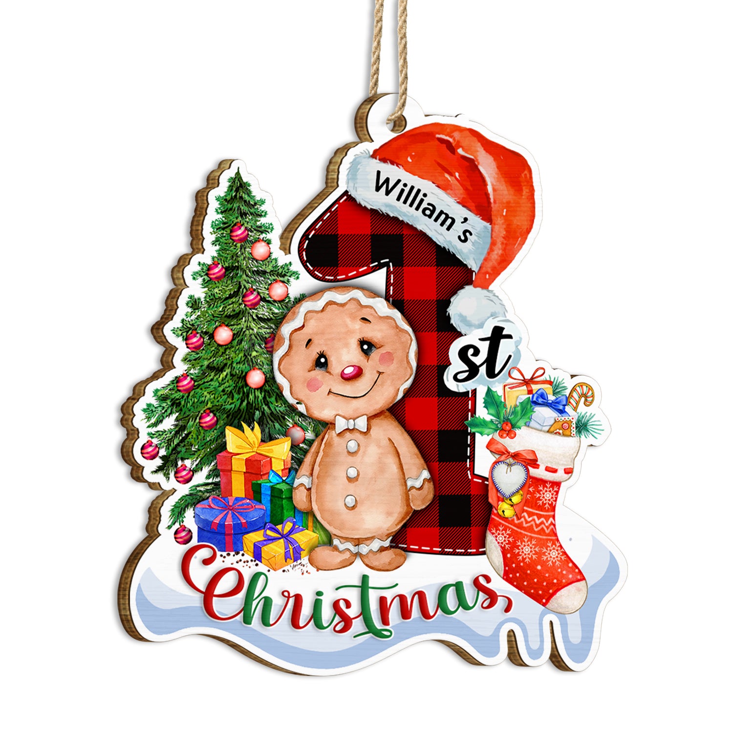 Newborn Baby Cute Gingerbread Men First Xmas - Christmas Gift For Parents, Grandparents - Personalized Custom Shaped Wooden Ornament