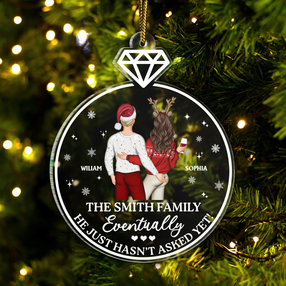 Family Name Eventually He Just Hasn't Asked Yet - Christmas Gift For Couple, Boyfriend, Girlfriend - Personalized Custom Shaped Acrylic Ornament