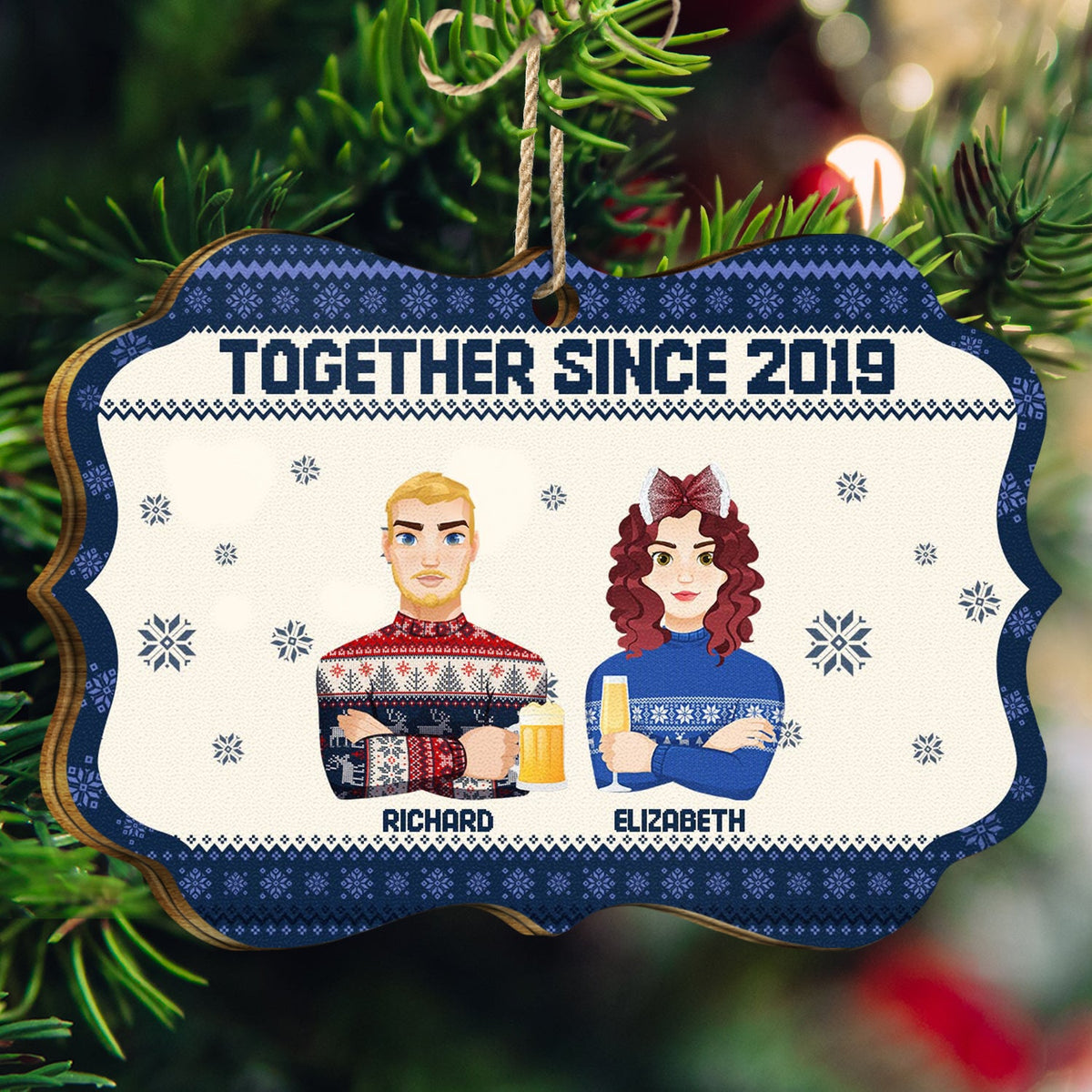 Flat Art - Noël, cadeau amusant pour famille, couple, papa, maman, grand-père, grand-mère - Décoration en bois médaillon personnalisée