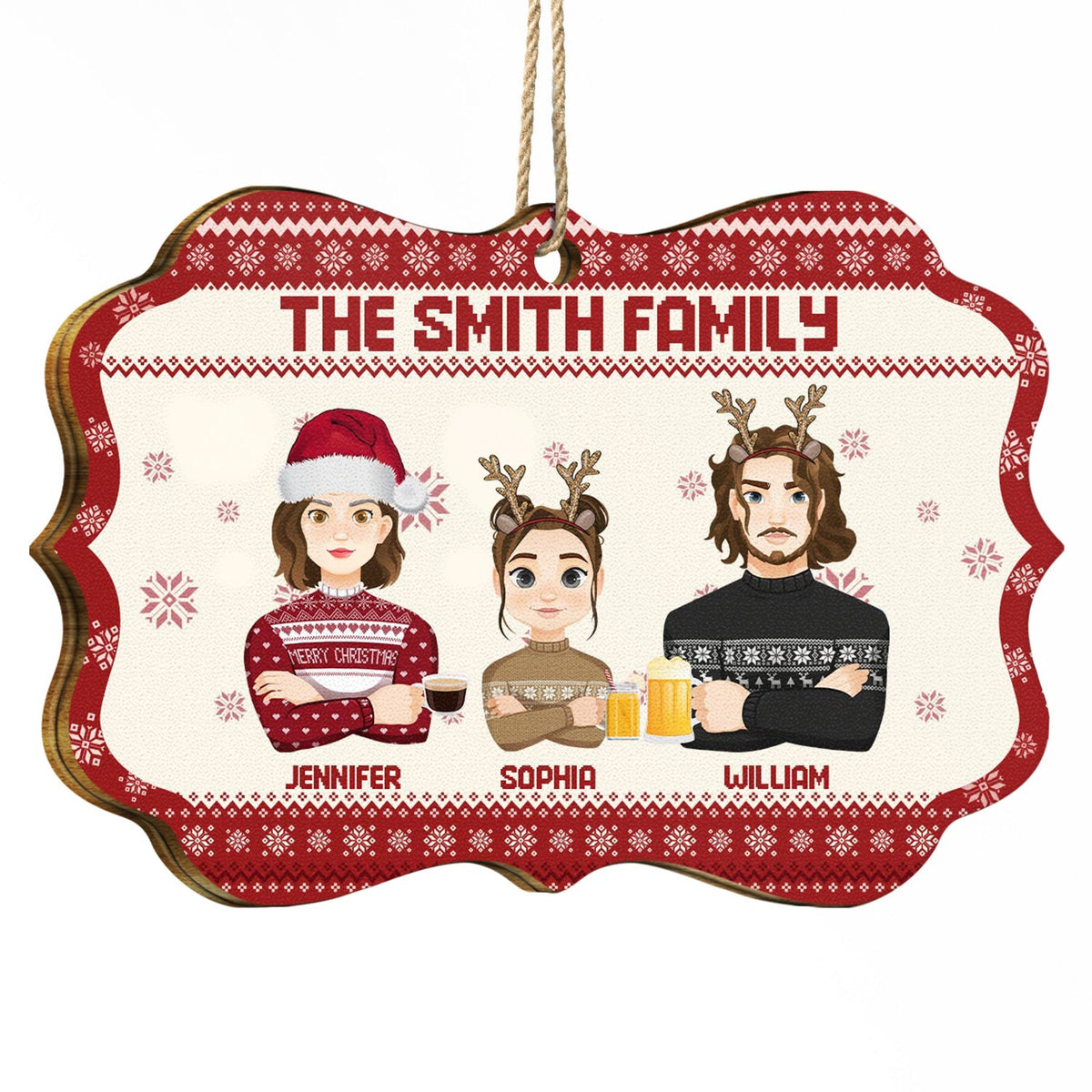 Flat Art - Noël, cadeau amusant pour famille, couple, papa, maman, grand-père, grand-mère - Décoration en bois médaillon personnalisée