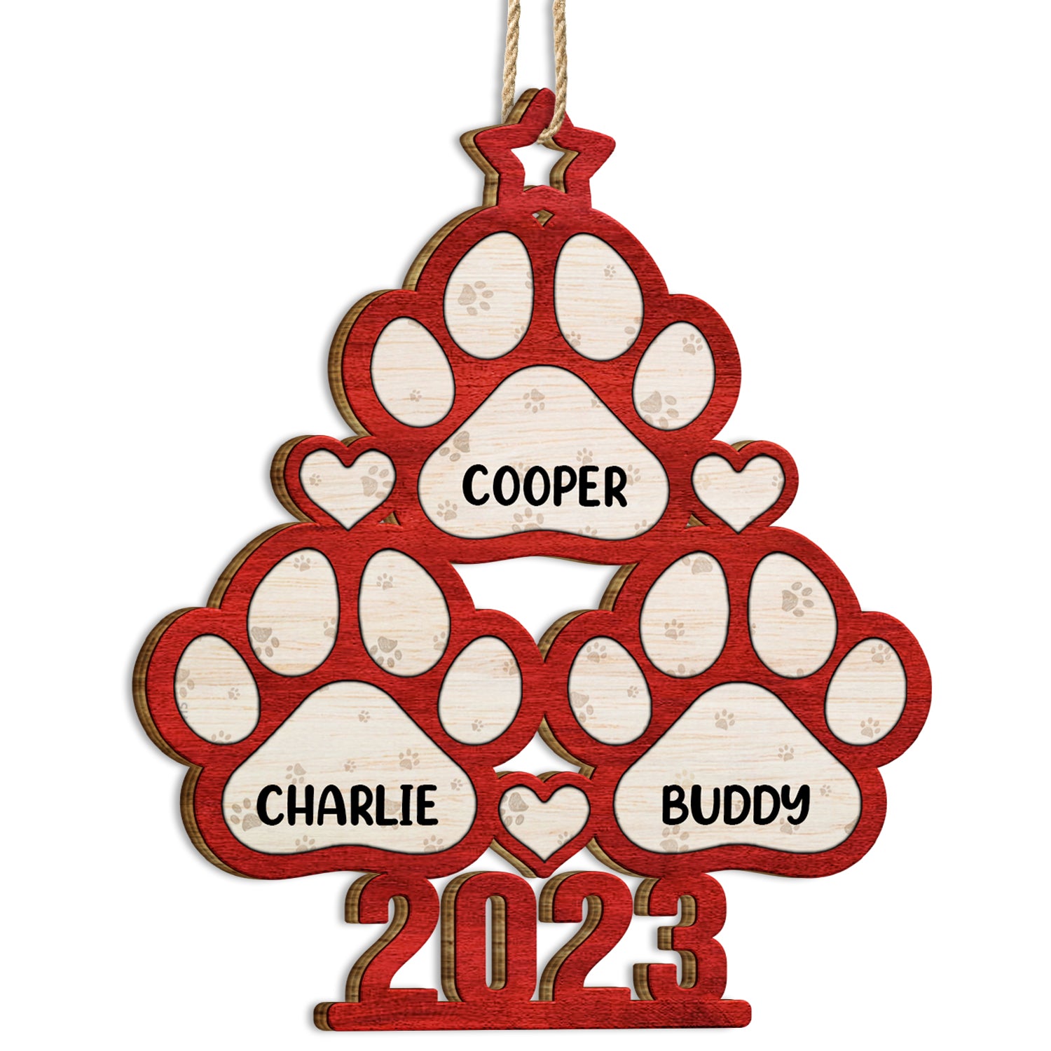 Dog And Cat Paws Christmas Tree 2023 - Xmas Gift For Pet Lover - Personalized Wooden Cutout Ornament