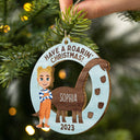Have A Roarin' Christmas - Xmas Gift For Kid, Baby Loving Dinosaur - Personalized Wooden Cutout Ornament