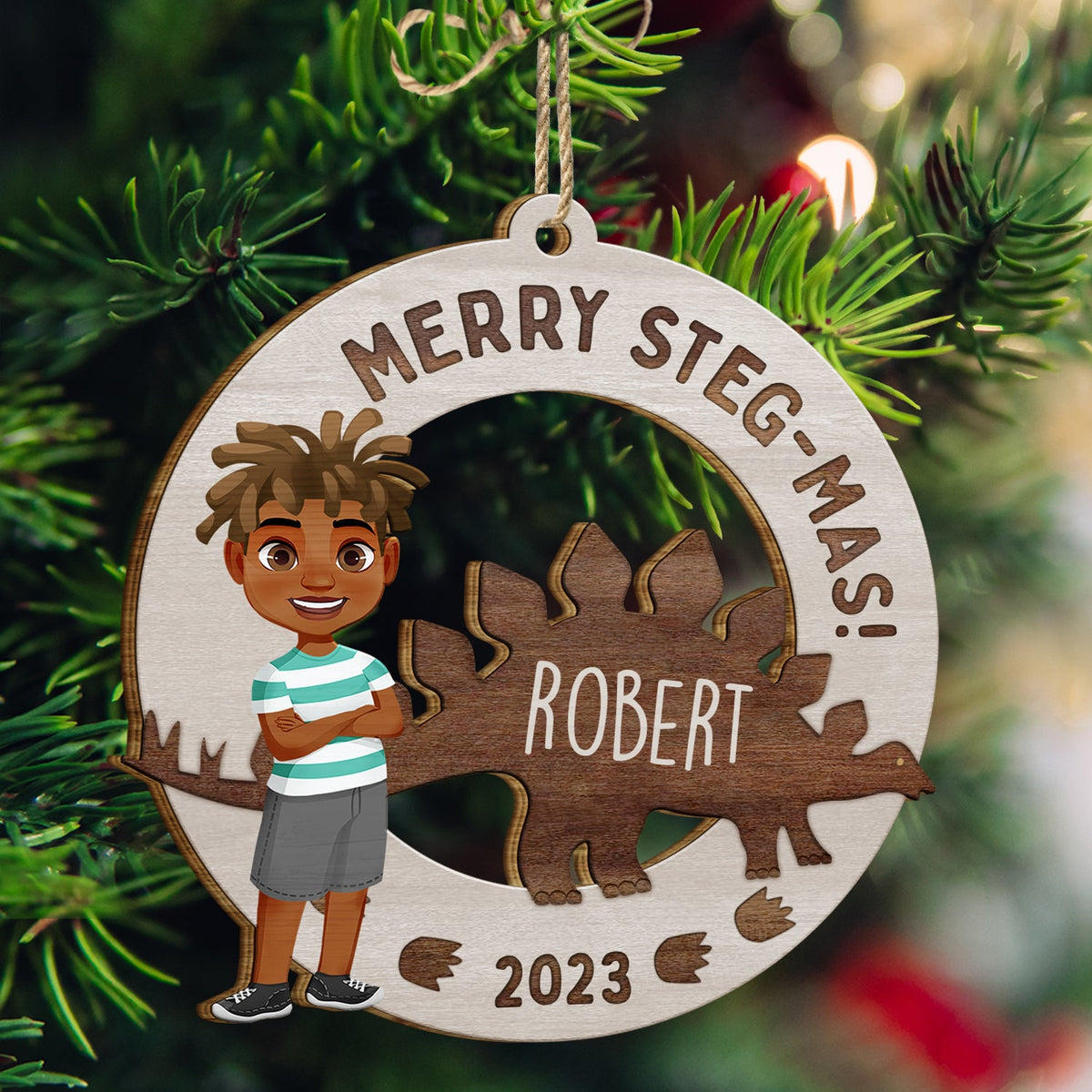 Have A Roarin' Christmas - Xmas Gift For Kid, Baby Loving Dinosaur - Personalized Wooden Cutout Ornament