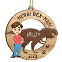 Have A Roarin' Christmas - Xmas Gift For Kid, Baby Loving Dinosaur - Personalized Wooden Cutout Ornament