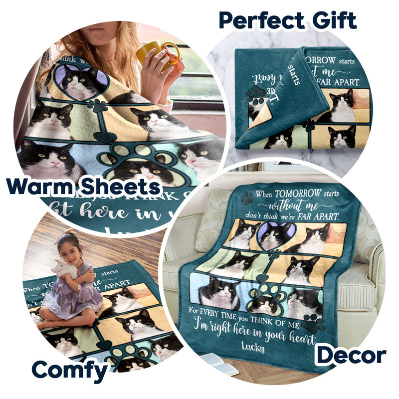 Custom Photo When Tomorrow Starts Without Me - Memorial Gift For Dog Lover, Cat Mom, Pet Loss - Personalized Fleece Blanket