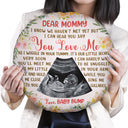 Photo personnalisée « Je t'entends dire que tu m'aimes » - Cadeau de fête prénatale, première maman, épouse - Coussin rond personnalisé