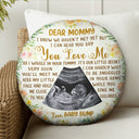 Photo personnalisée « Je t'entends dire que tu m'aimes » - Cadeau de fête prénatale, première maman, épouse - Coussin rond personnalisé