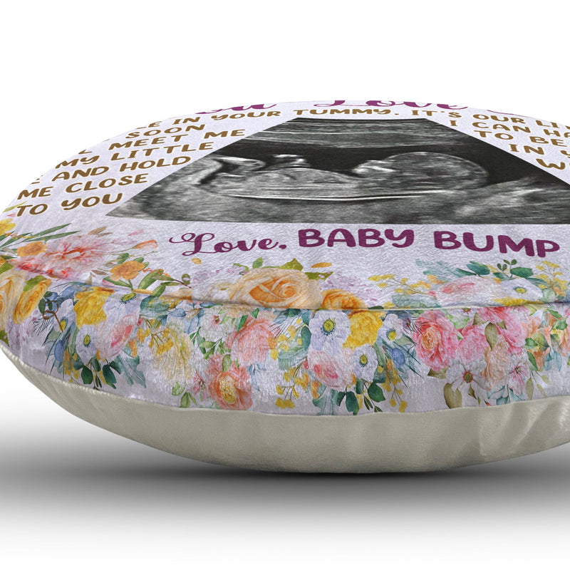 Photo personnalisée « Je t'entends dire que tu m'aimes » - Cadeau de fête prénatale, première maman, épouse - Coussin rond personnalisé