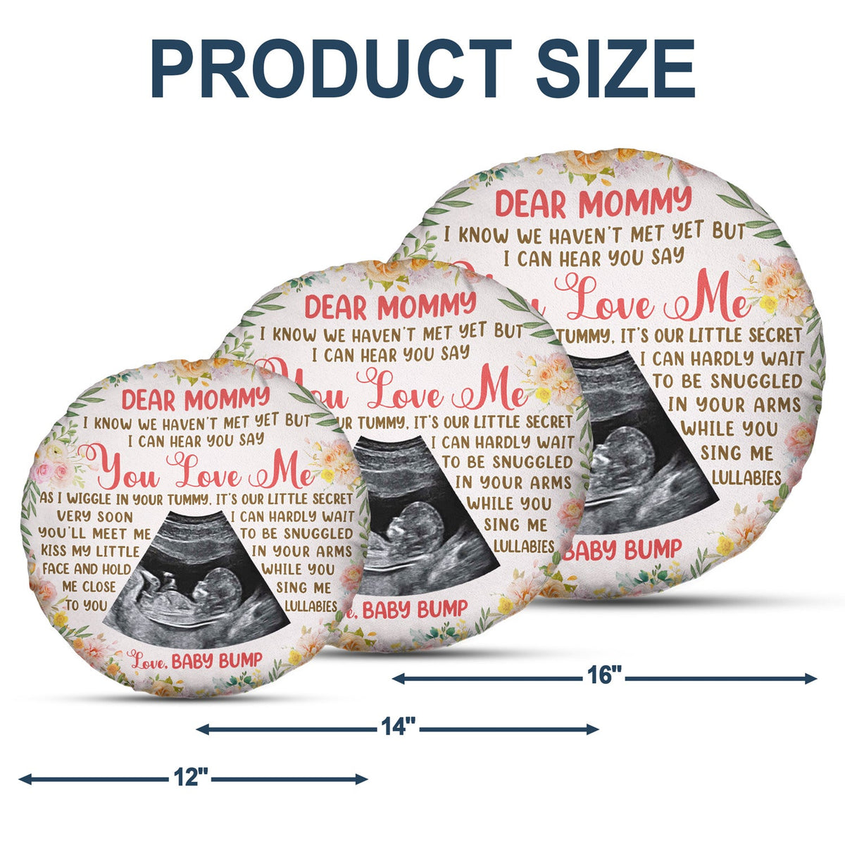 Photo personnalisée « Je t'entends dire que tu m'aimes » - Cadeau de fête prénatale, première maman, épouse - Coussin rond personnalisé