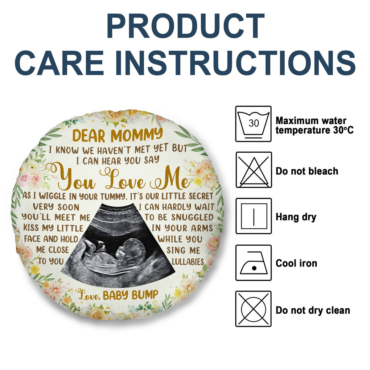 Photo personnalisée « Je t'entends dire que tu m'aimes » - Cadeau de fête prénatale, première maman, épouse - Coussin rond personnalisé