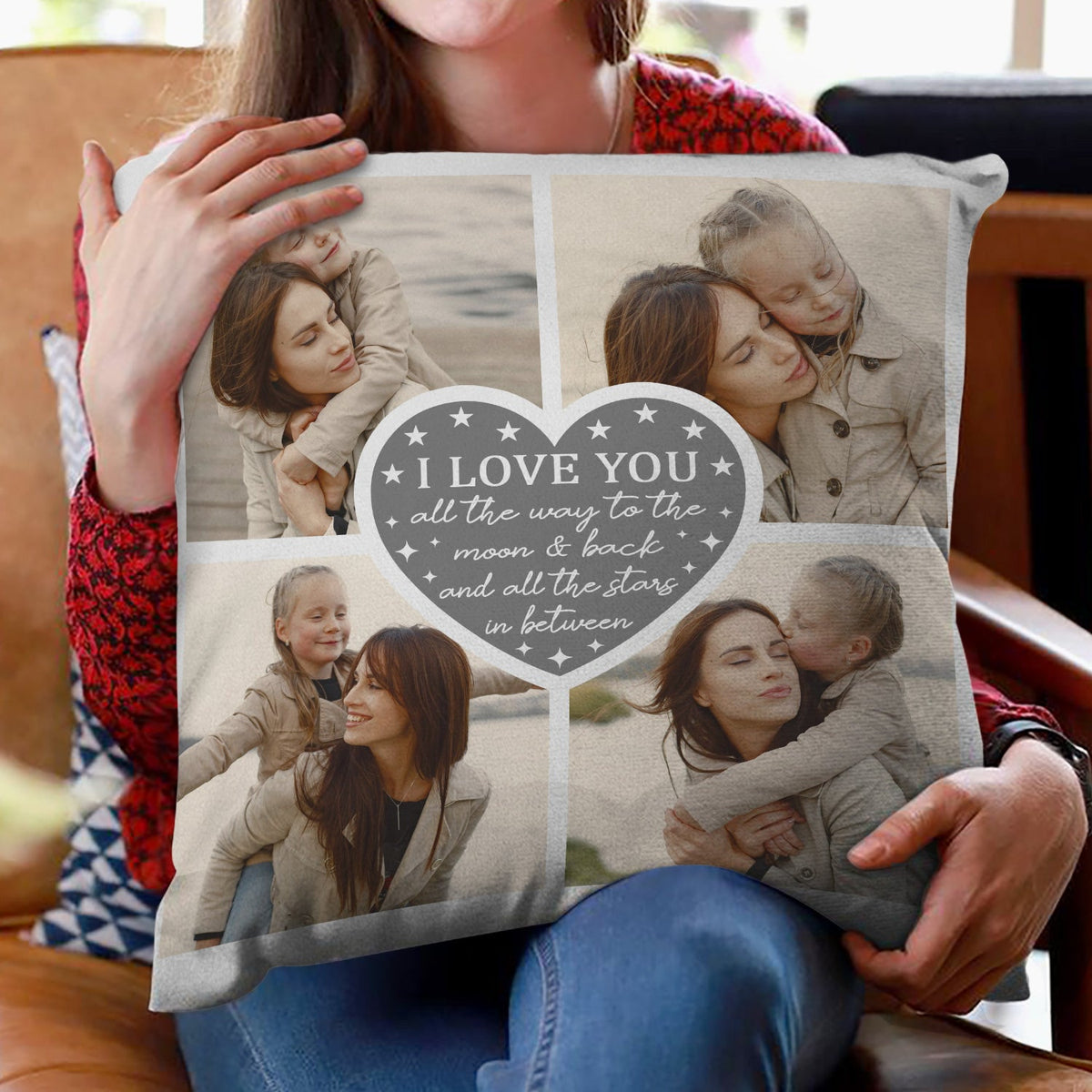 Custom Photo I Love You All The Way To The Moon - Birthday, Loving Gift For Family, Friend, Pet Lover - Personalized Pillow