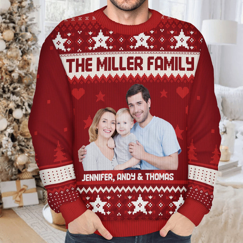 Version photo personnalisée 2 - Cadeau de vacances pour famille, couple, papa, maman, grand-père, grand-mère - Pull moche unisexe personnalisé