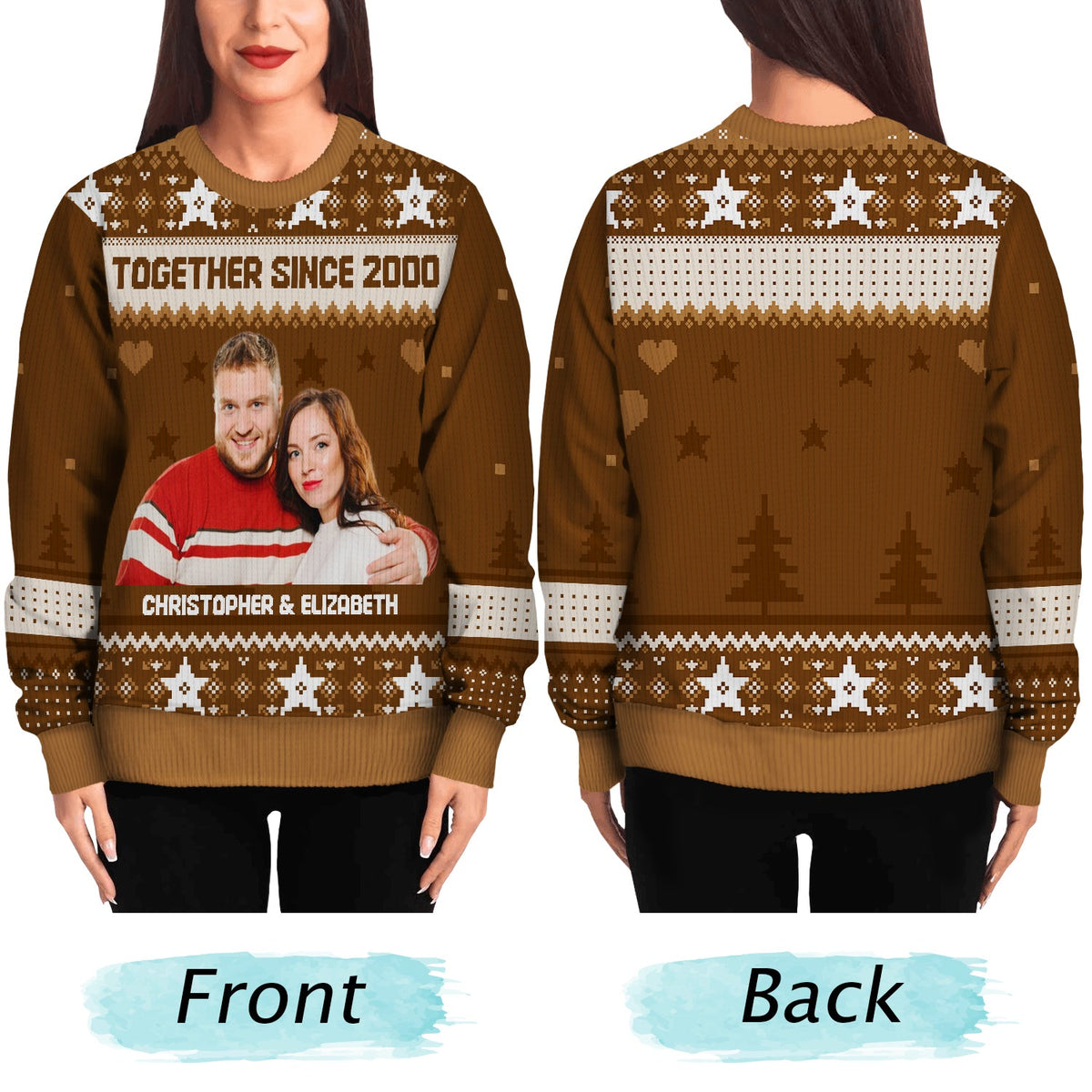 Version photo personnalisée 2 - Cadeau de vacances pour famille, couple, papa, maman, grand-père, grand-mère - Pull moche unisexe personnalisé