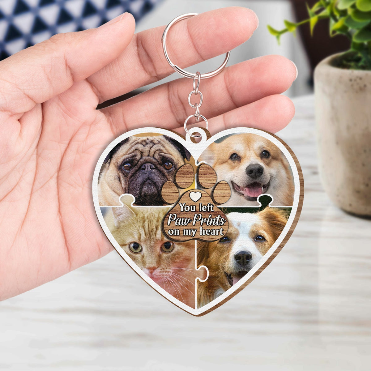 Porte-clés personnalisé en bois avec photo de votre animal de compagnie