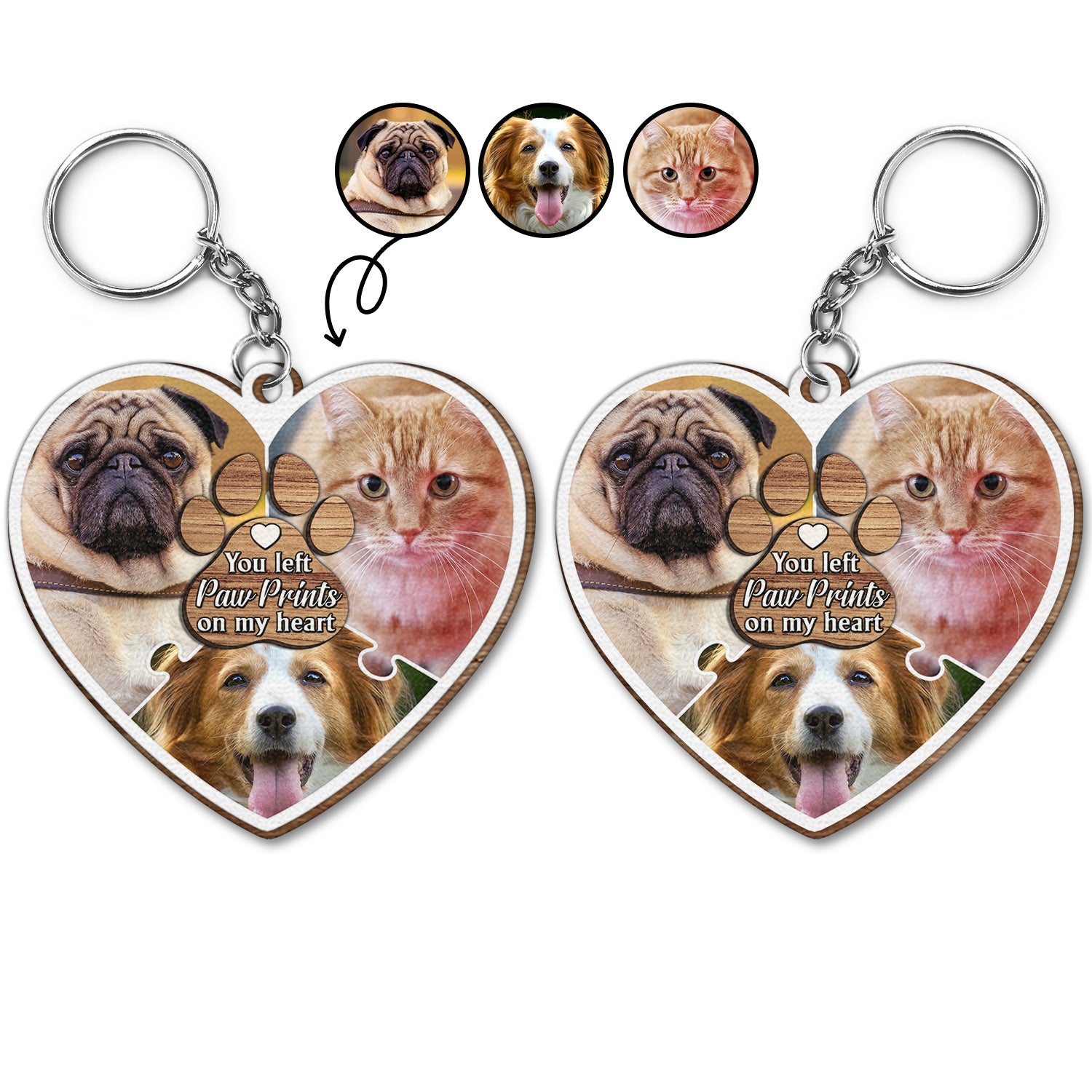Custom Photo You Left Paw Prints On My Heart - Birthday, Loving Gift For Pet Lovers - Personalized Wooden Keychain