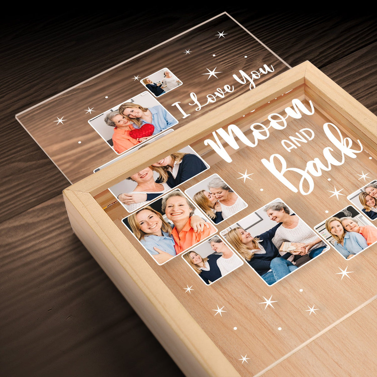 Custom Photo Love You To The Moon And Back - Birthday, Loving Gift For Mom, Dad, Grandma, Family - Personalized Picture Frame Light Box