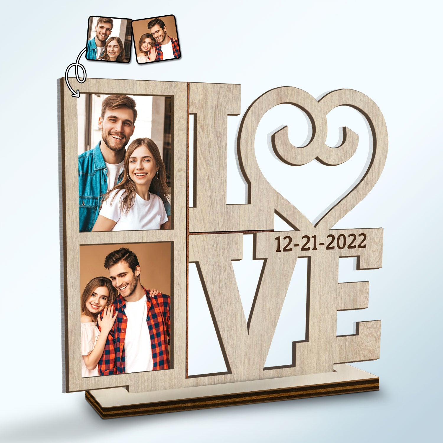 Custom Photo LOVE - Ring Holder, Propose, Anniversary Gift For Spouse, Husband, Wife, Couple - Personalized Custom Shaped 2-Layered Acrylic Wooden Plaque