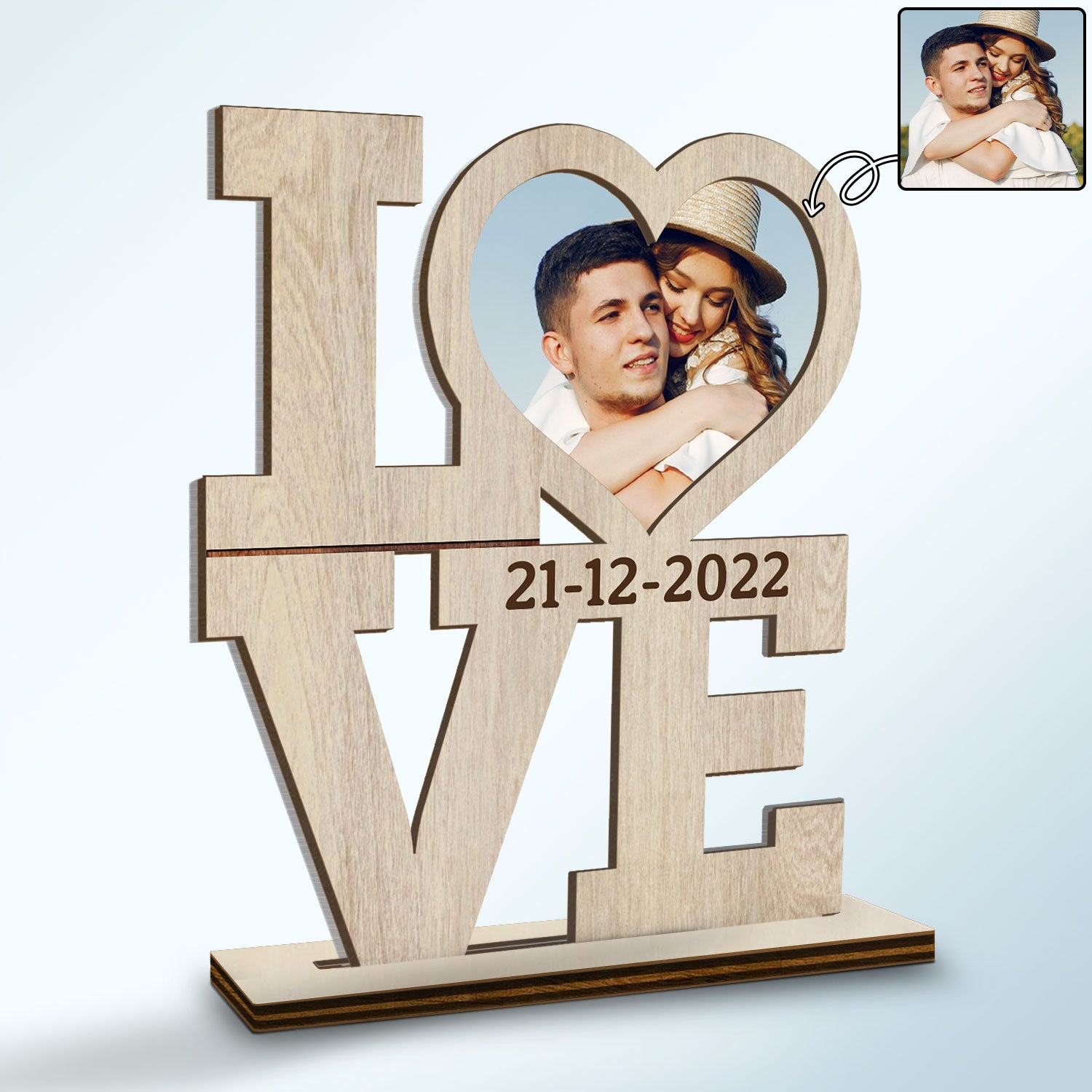 Custom Photo LOVE - Anniversary Gift For Spouse, Husband, Wife, Couple - Personalized Custom Shaped 2-Layered Acrylic Wooden Plaque