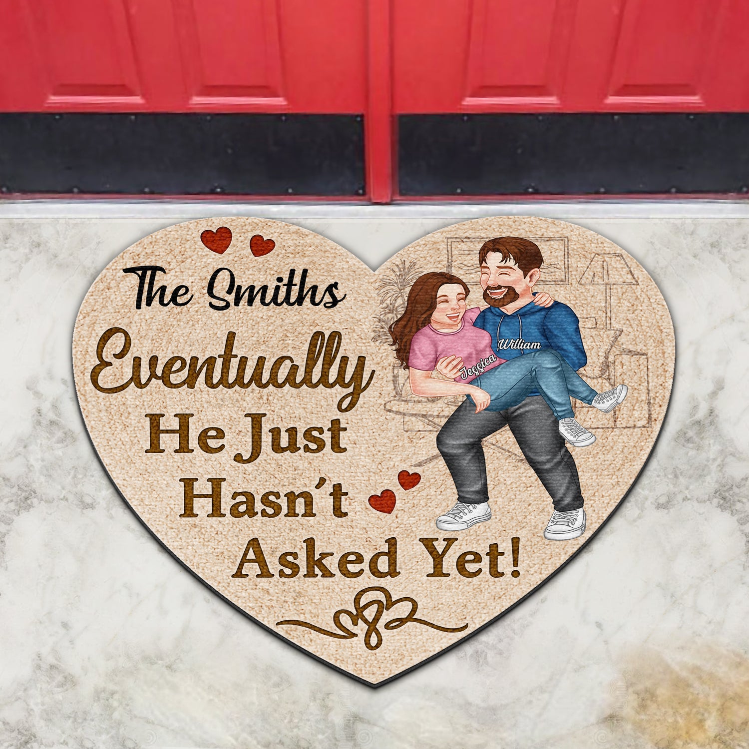 Eventually He Just Hasn't Asked Yet - Home Decor For Couples - Personalized Custom Shaped Doormat
